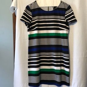 Black/White/Green/Blue Horizontal Striped Dress